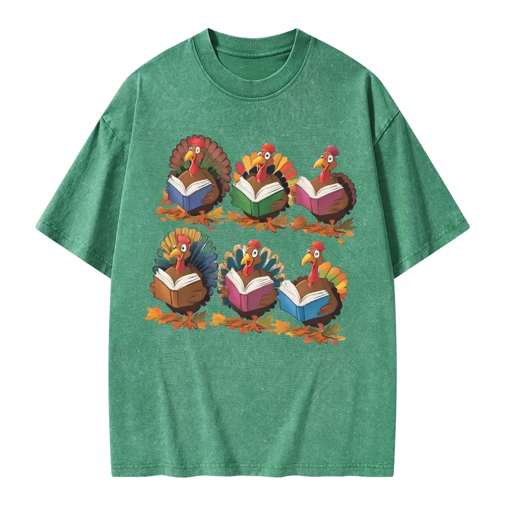 Pagewings Thanksgiving Fall Reading Turkey Unisex Washed T-shirt