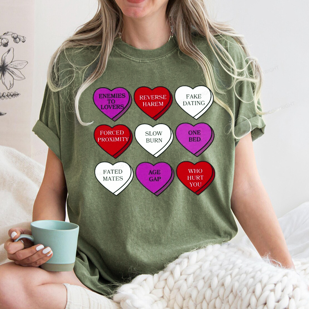 Pagewings Valentine’s Day Shirt, Book Tropes Shirt Unisex Washed T-shirt