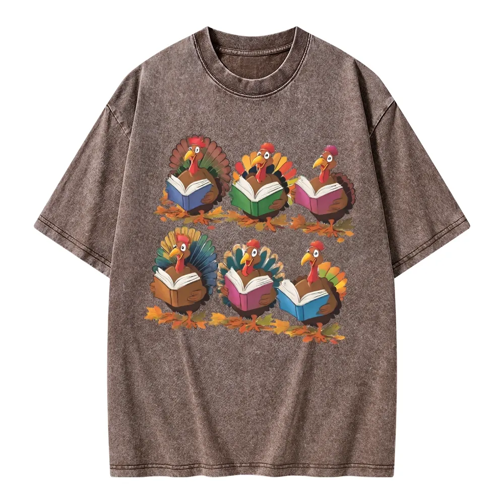 Pagewings Thanksgiving Fall Reading Turkey Unisex Washed T-shirt