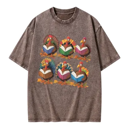 Pagewings Thanksgiving Fall Reading Turkey Unisex Washed T-shirt