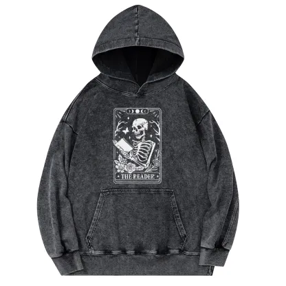 Pagewings Halloween The Reader Tarot Card Unisex Washed Hoodie