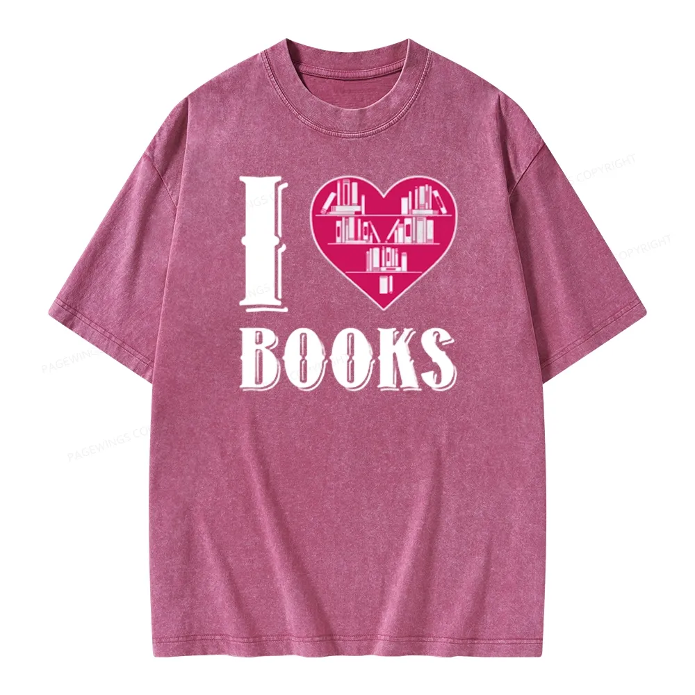Pagewings I Love Book T Shirts T Shirt Unisex Washed T-shirt