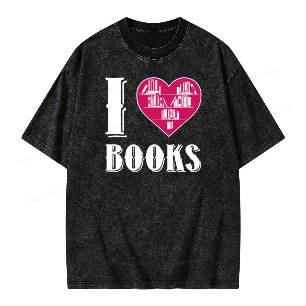Pagewings I Love Book T Shirts T Shirt Unisex Washed T-shirt