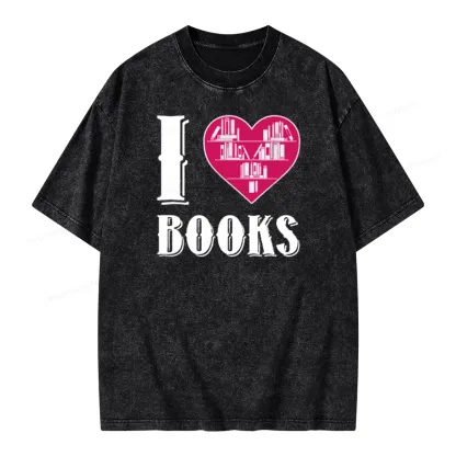 Pagewings I Love Book T Shirts T Shirt Unisex Washed T-shirt