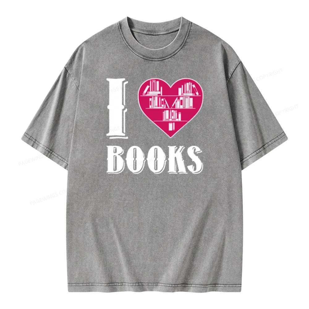 Pagewings I Love Book T Shirts T Shirt Unisex Washed T-shirt