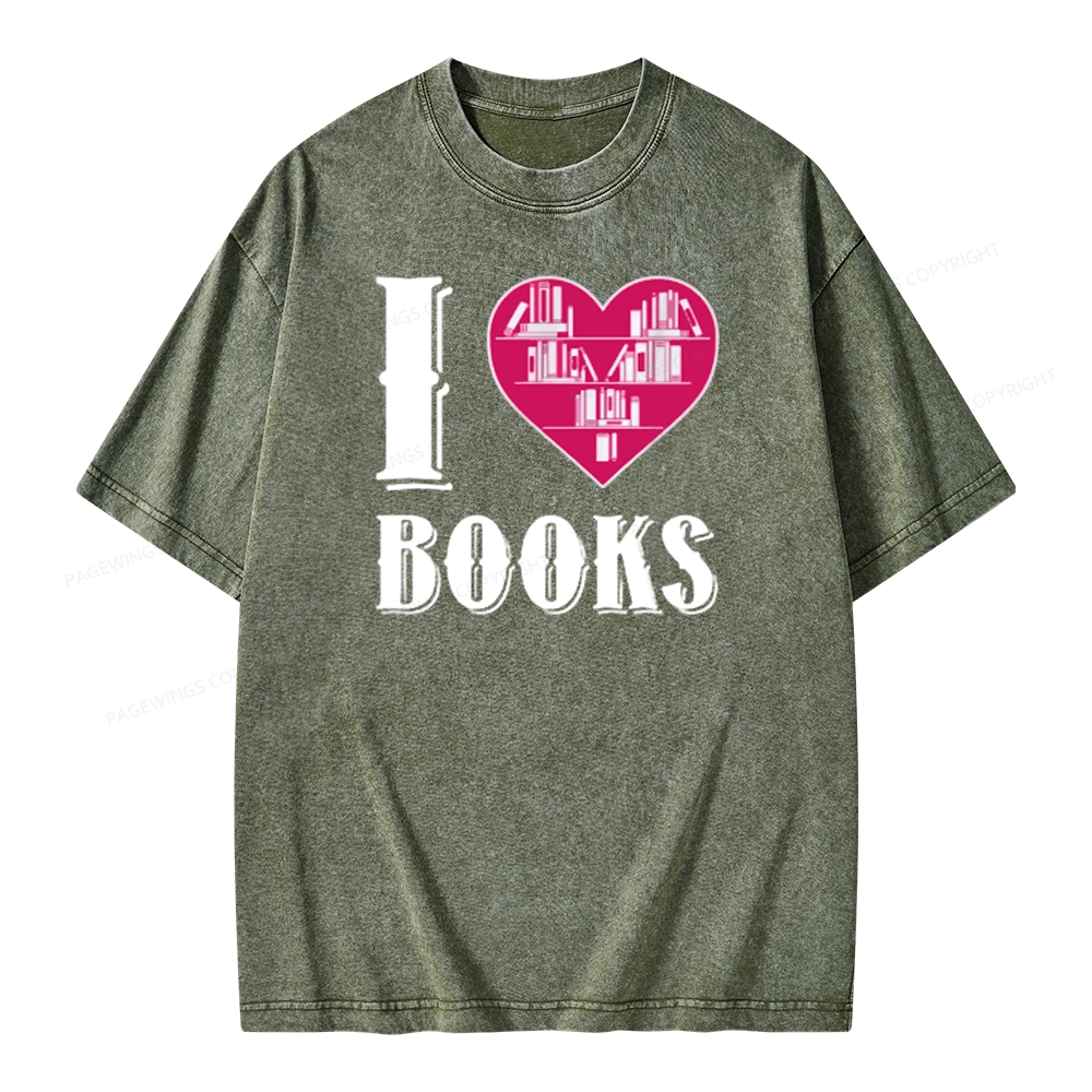 Pagewings I Love Book T Shirts T Shirt Unisex Washed T-shirt