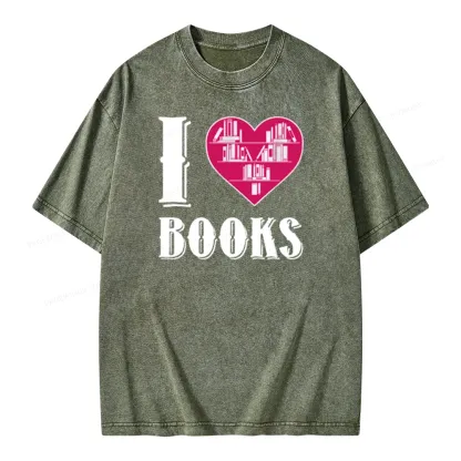Pagewings I Love Book T Shirts T Shirt Unisex Washed T-shirt