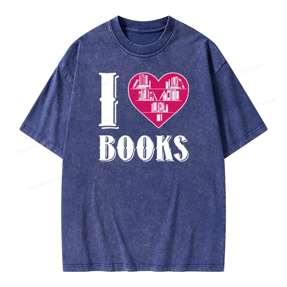 Pagewings I Love Book T Shirts T Shirt Unisex Washed T-shirt