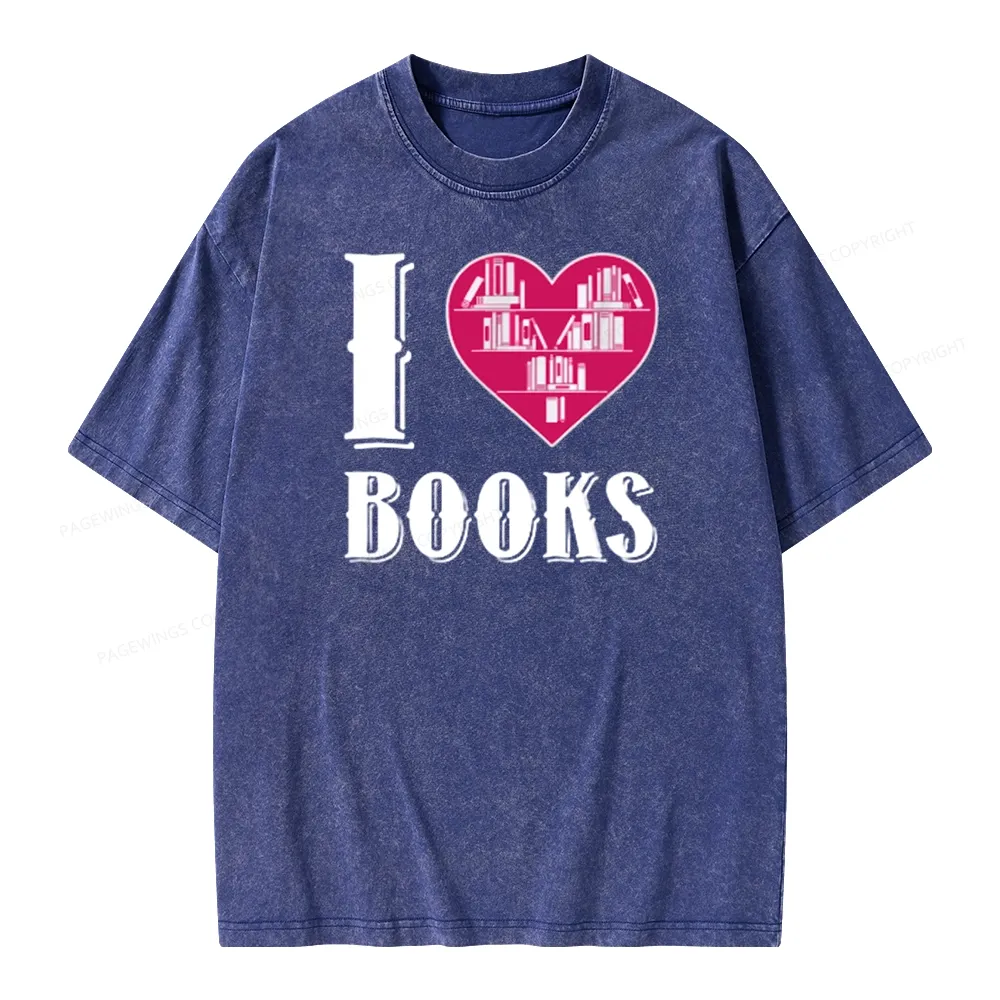 Pagewings I Love Book T Shirts T Shirt Unisex Washed T-shirt