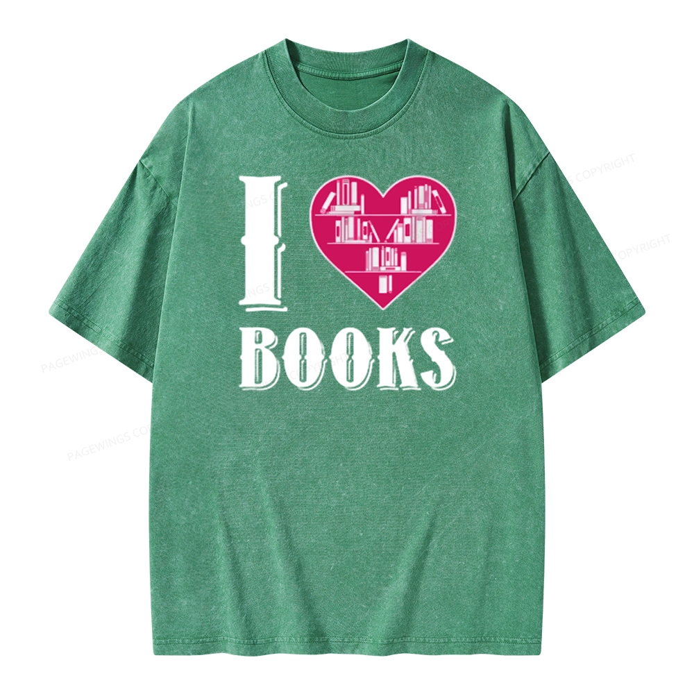 Pagewings I Love Book T Shirts T Shirt Unisex Washed T-shirt