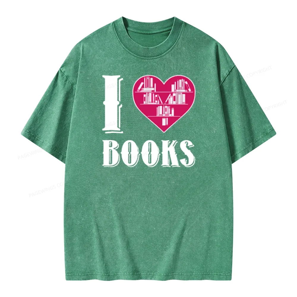 Pagewings I Love Book T Shirts T Shirt Unisex Washed T-shirt
