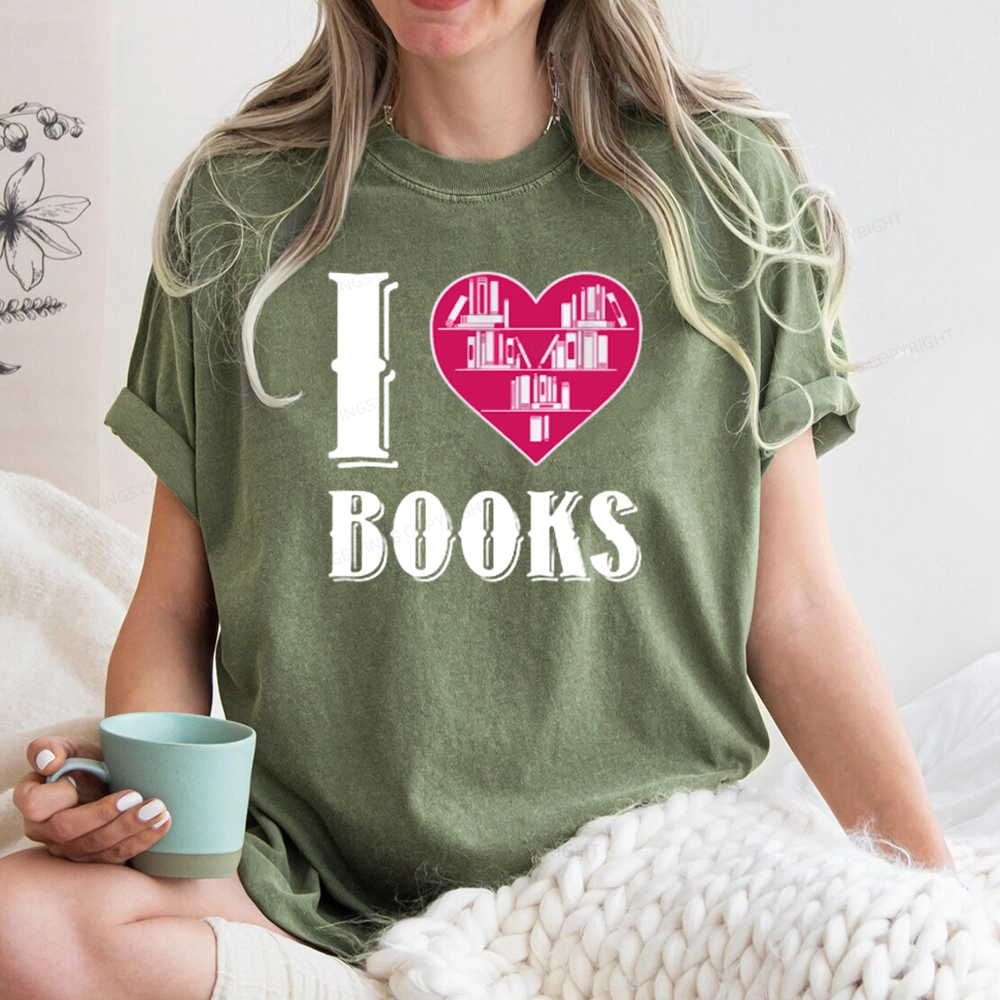 Pagewings I Love Book T Shirts T Shirt Unisex Washed T-shirt