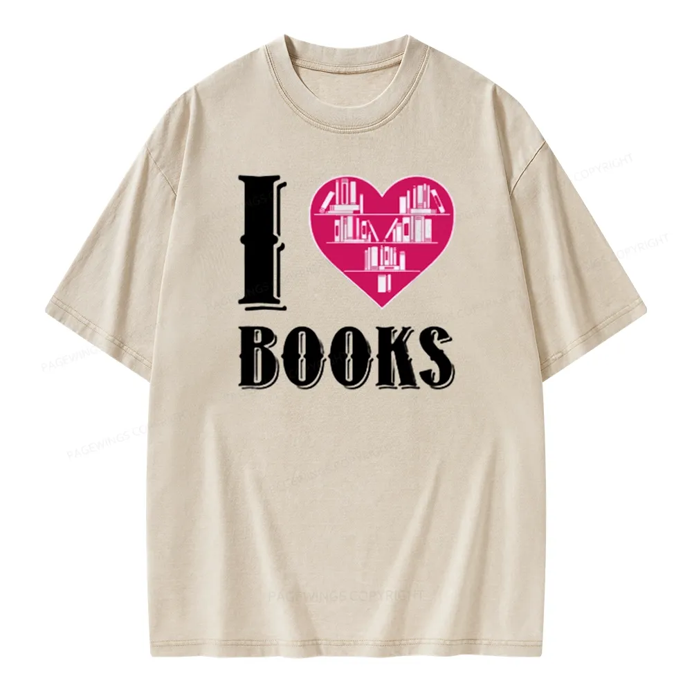 Pagewings I Love Book T Shirts T Shirt Unisex Washed T-shirt