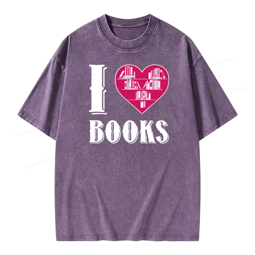 Pagewings I Love Book T Shirts T Shirt Unisex Washed T-shirt