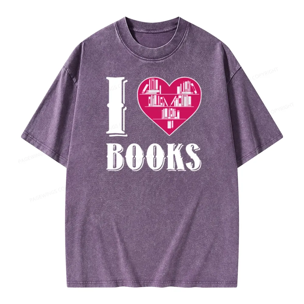 Pagewings I Love Book T Shirts T Shirt Unisex Washed T-shirt