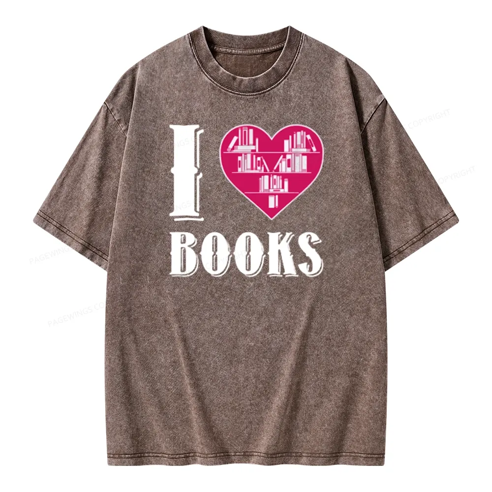 Pagewings I Love Book T Shirts T Shirt Unisex Washed T-shirt