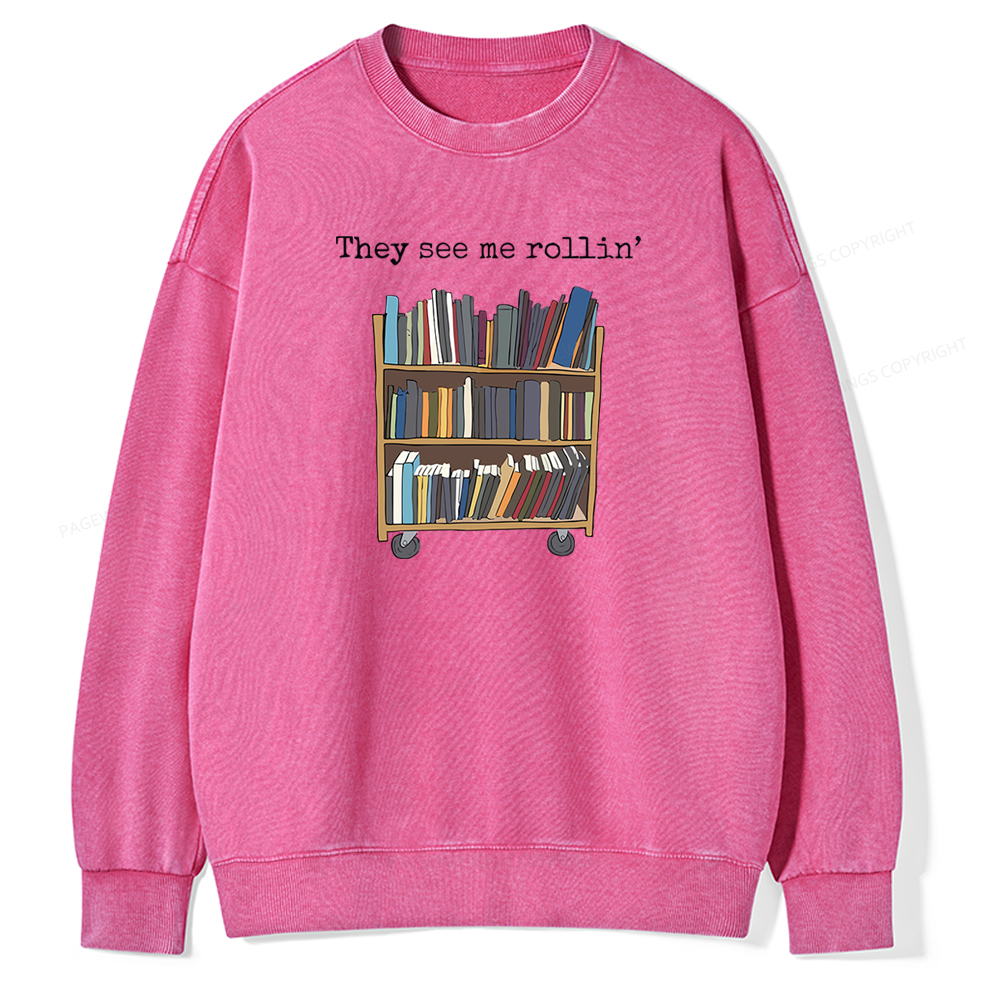 Pagewings Funny Library Sweater, Literary Gift Unisex Washed Sweatshirt