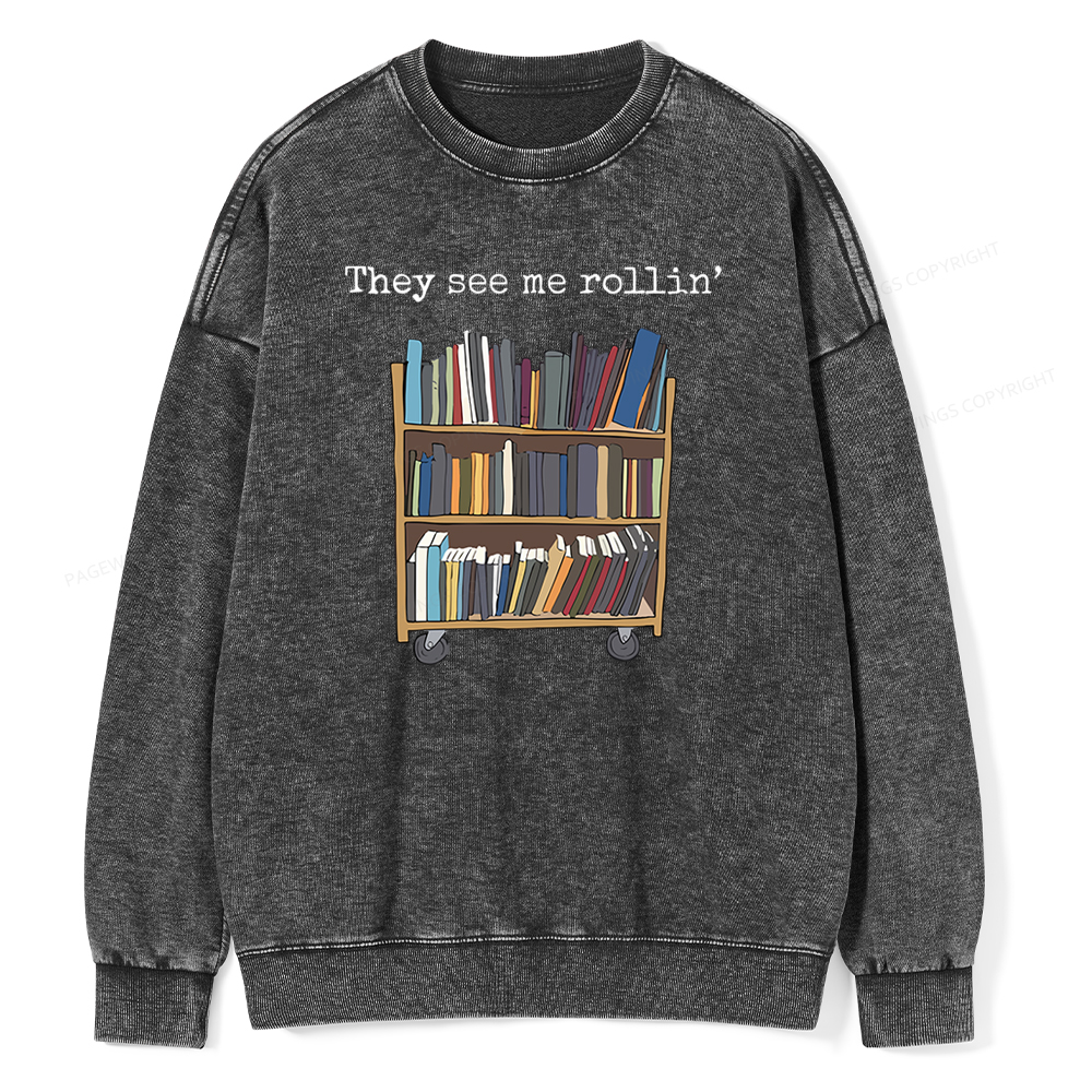 Pagewings Funny Library Sweater, Literary Gift Unisex Washed Sweatshirt