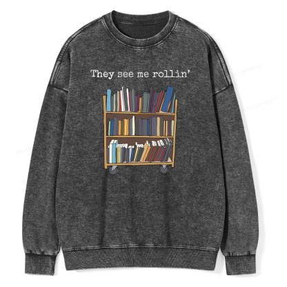 Pagewings Funny Library Sweater, Literary Gift Unisex Washed Sweatshirt