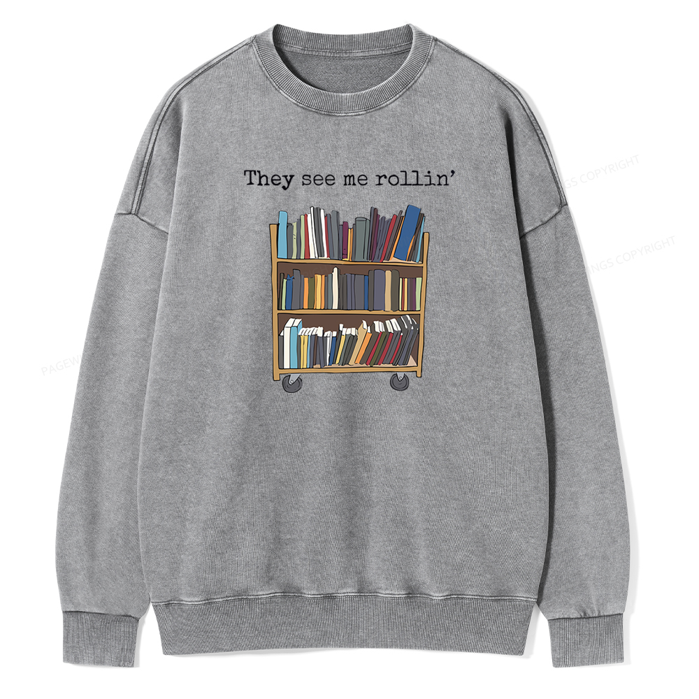 Pagewings Funny Library Sweater, Literary Gift Unisex Washed Sweatshirt