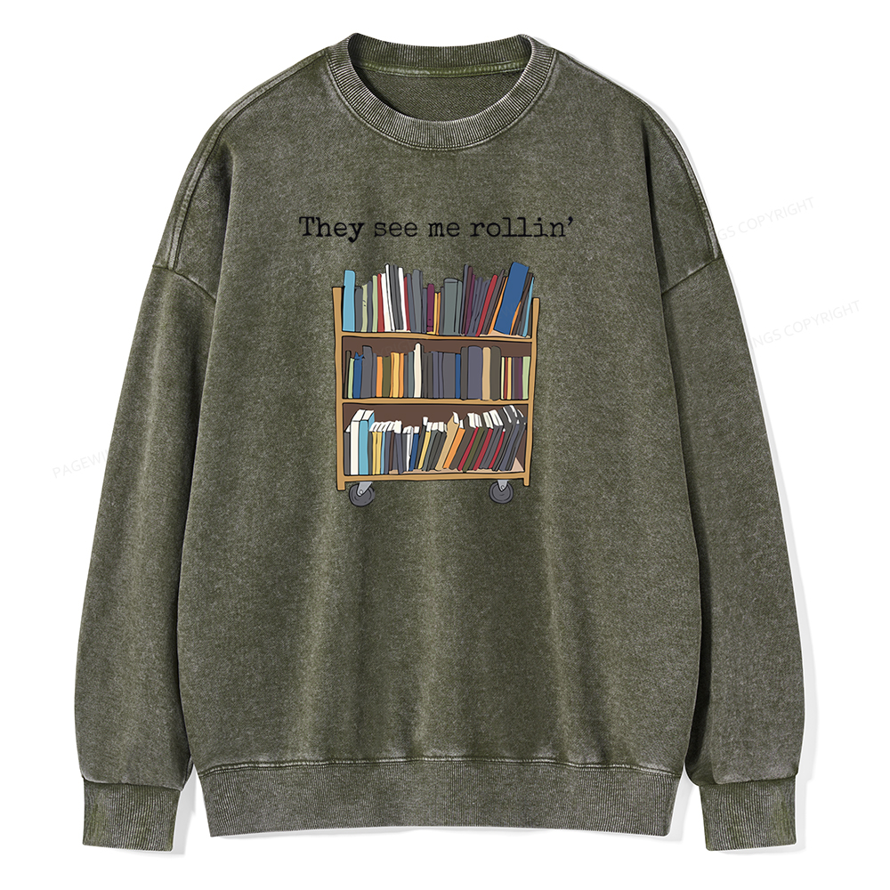 Pagewings Funny Library Sweater, Literary Gift Unisex Washed Sweatshirt