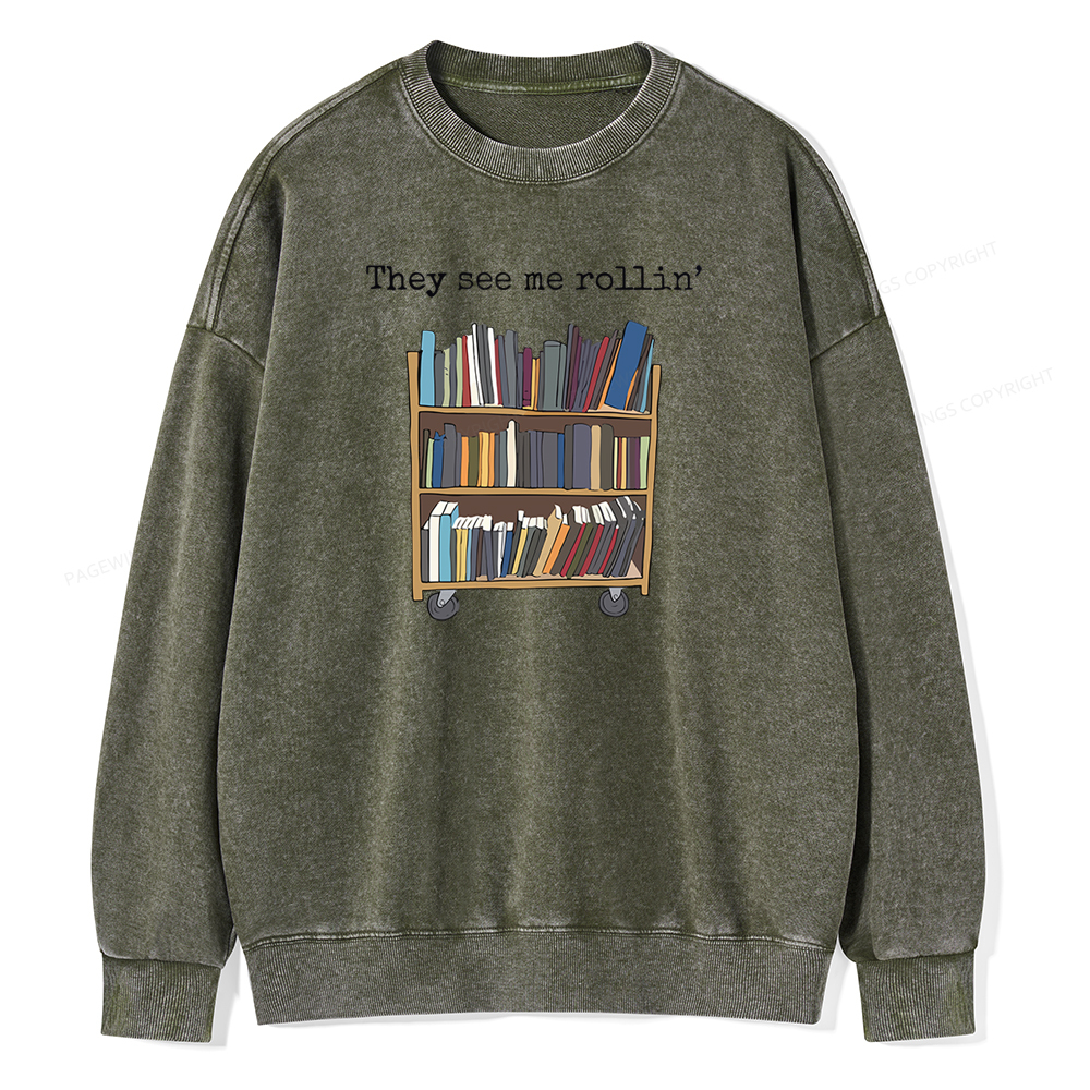 Pagewings Funny Library Sweater, Literary Gift Unisex Washed Sweatshirt