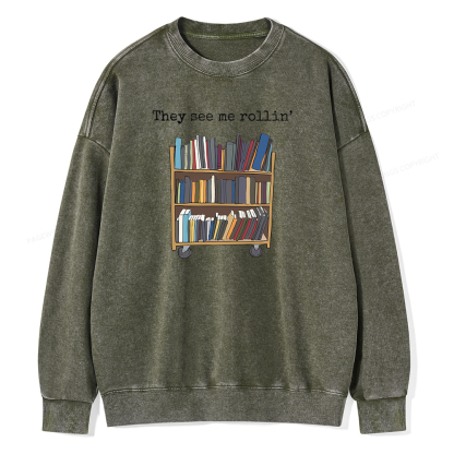Pagewings Funny Library Sweater, Literary Gift Unisex Washed Sweatshirt