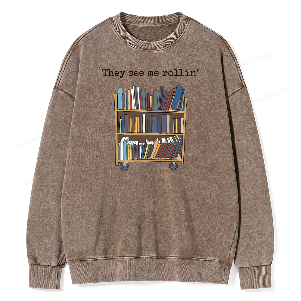 Pagewings Funny Library Sweater, Literary Gift Unisex Washed Sweatshirt