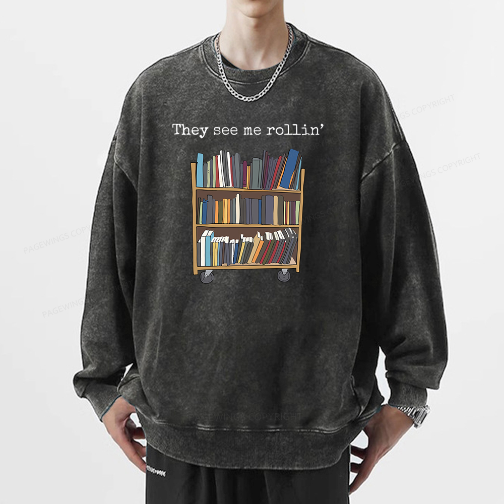 Pagewings Funny Library Sweater, Literary Gift Unisex Washed Sweatshirt