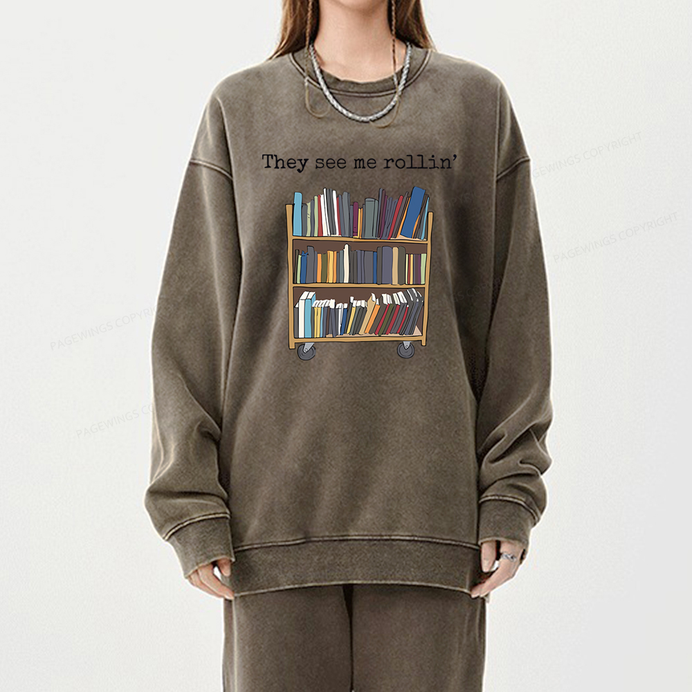 Pagewings Funny Library Sweater, Literary Gift Unisex Washed Sweatshirt