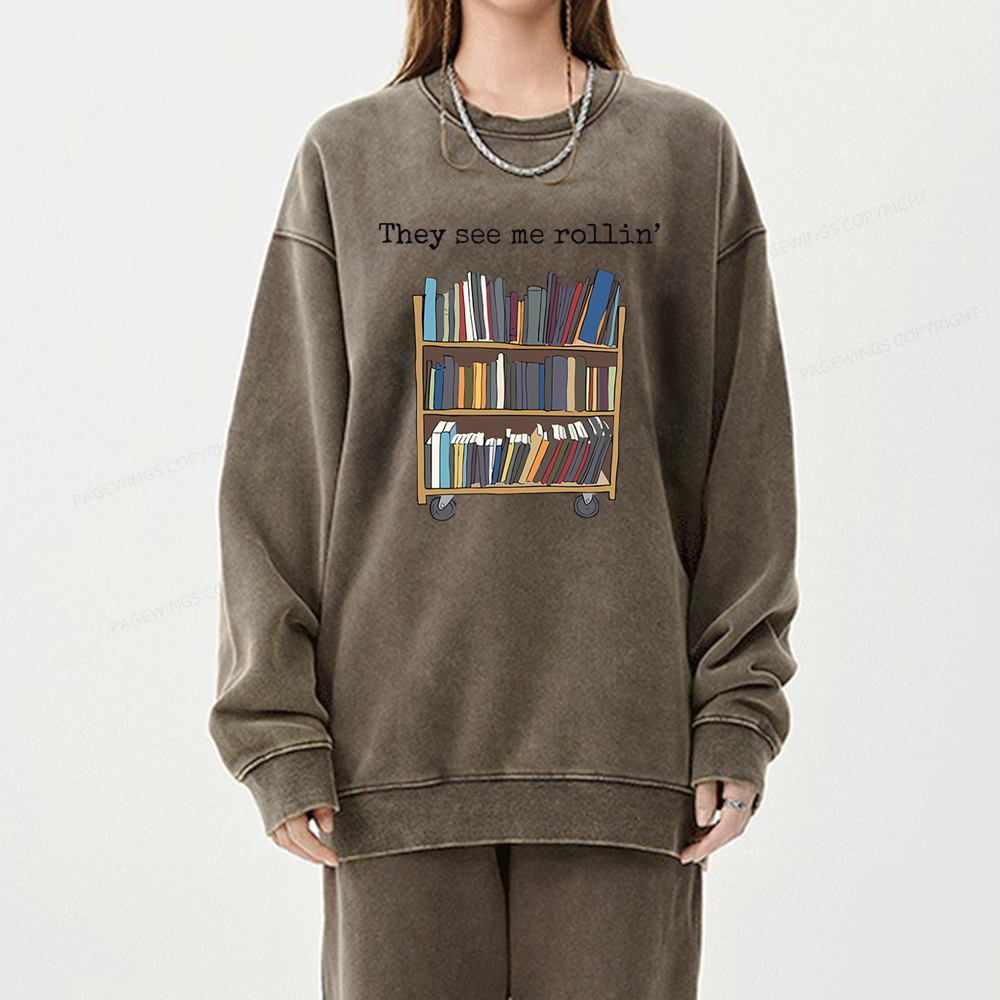 Pagewings Funny Library Sweater, Literary Gift Unisex Washed Sweatshirt