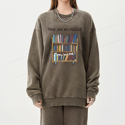 Pagewings Funny Library Sweater, Literary Gift Unisex Washed Sweatshirt