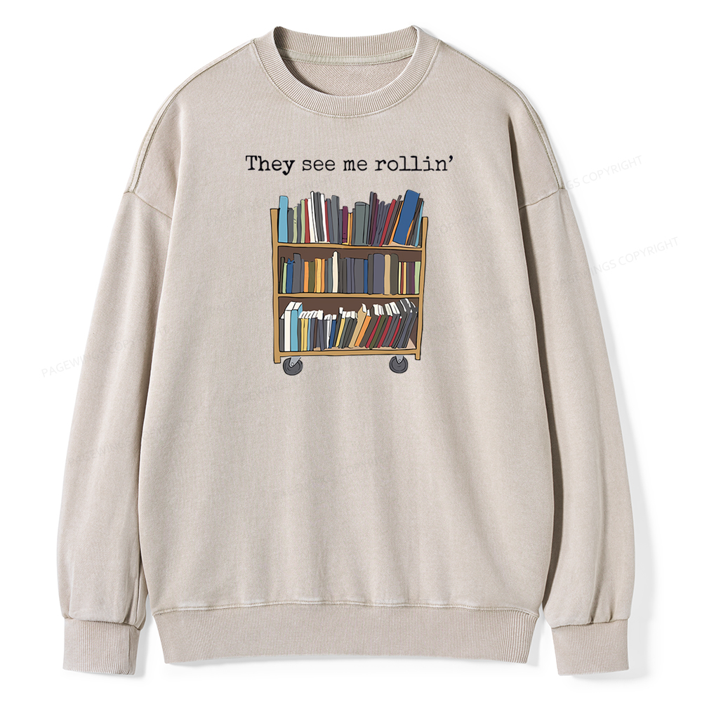 Pagewings Funny Library Sweater, Literary Gift Unisex Washed Sweatshirt