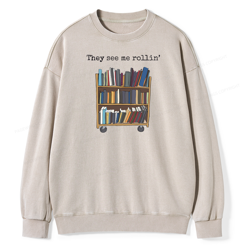 Pagewings Funny Library Sweater, Literary Gift Unisex Washed Sweatshirt