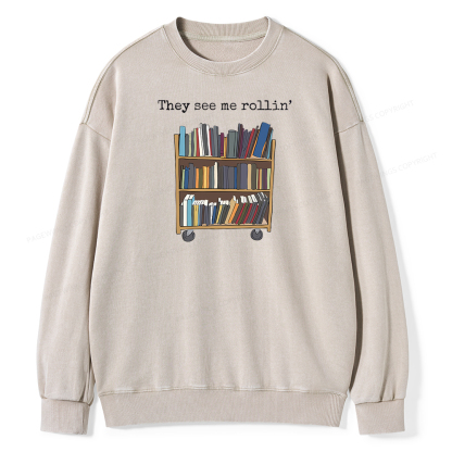 Pagewings Funny Library Sweater, Literary Gift Unisex Washed Sweatshirt