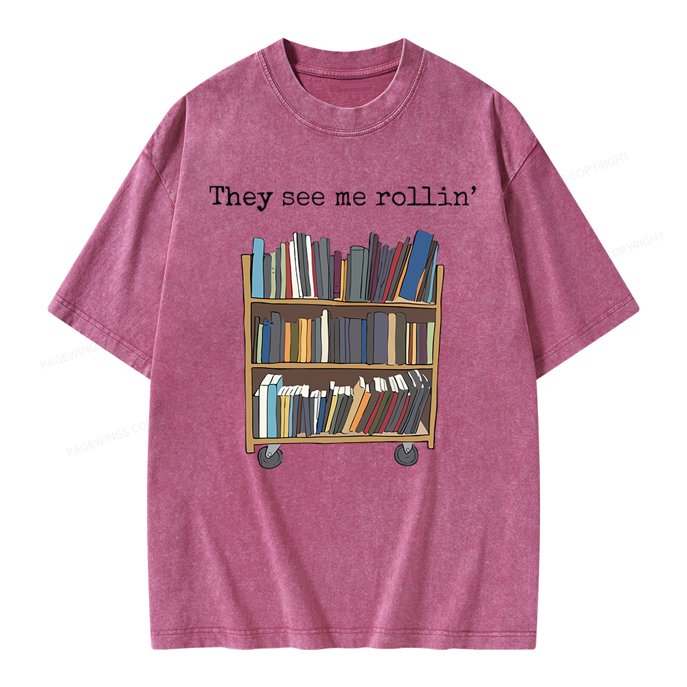 Pagewings Funny Library Sweater, Literary Gift, Bookish Unisex Washed T-shirt