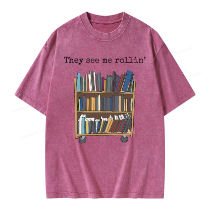 Pagewings Funny Library Sweater, Literary Gift, Bookish Unisex Washed T-shirt