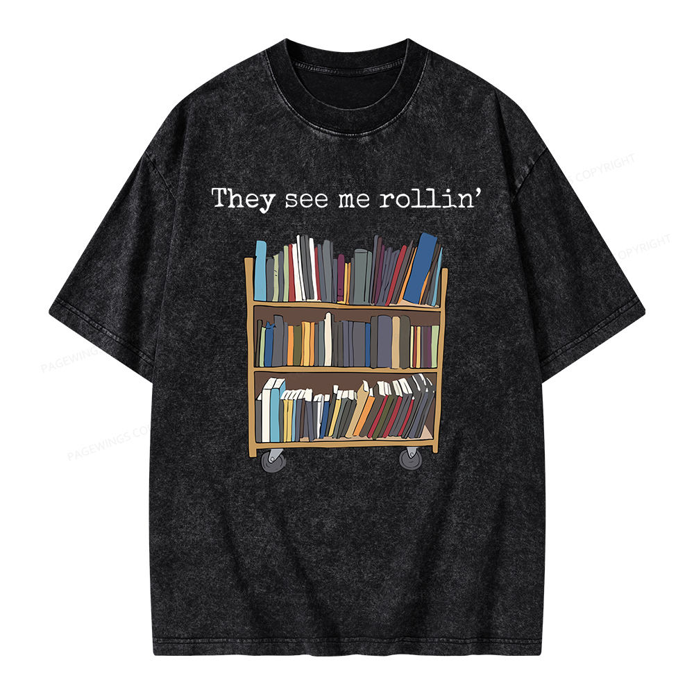 Pagewings Funny Library Sweater, Literary Gift, Bookish Unisex Washed T-shirt