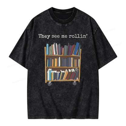 Pagewings Funny Library Sweater, Literary Gift, Bookish Unisex Washed T-shirt