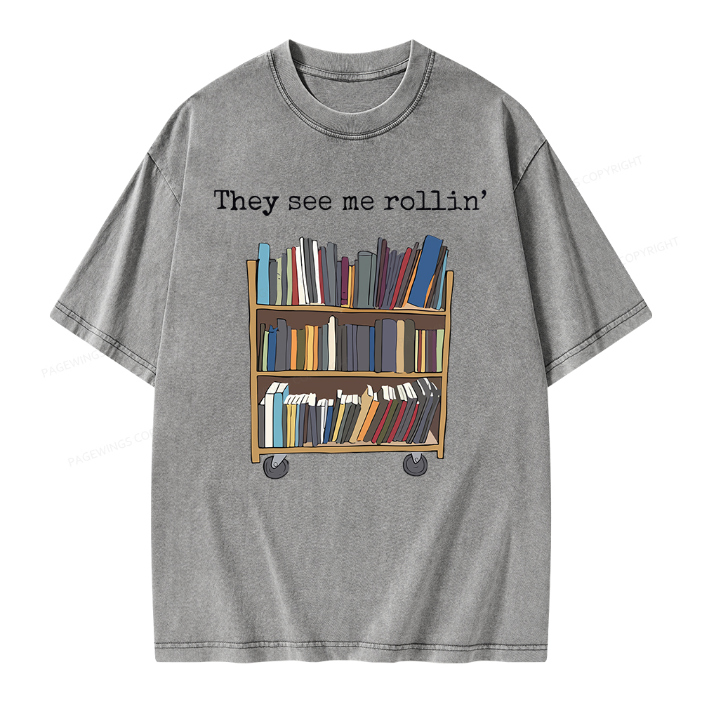 Pagewings Funny Library Sweater, Literary Gift, Bookish Unisex Washed T-shirt