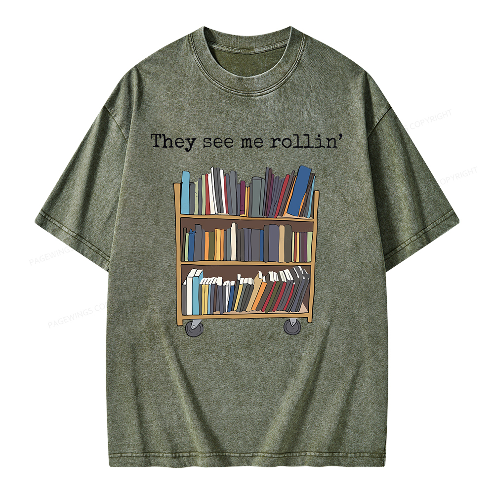 Pagewings Funny Library Sweater, Literary Gift, Bookish Unisex Washed T-shirt