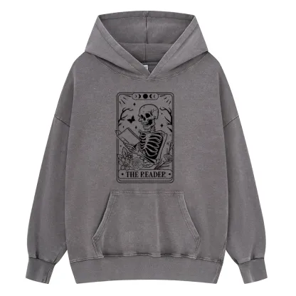 Pagewings Halloween The Reader Tarot Card Unisex Washed Hoodie