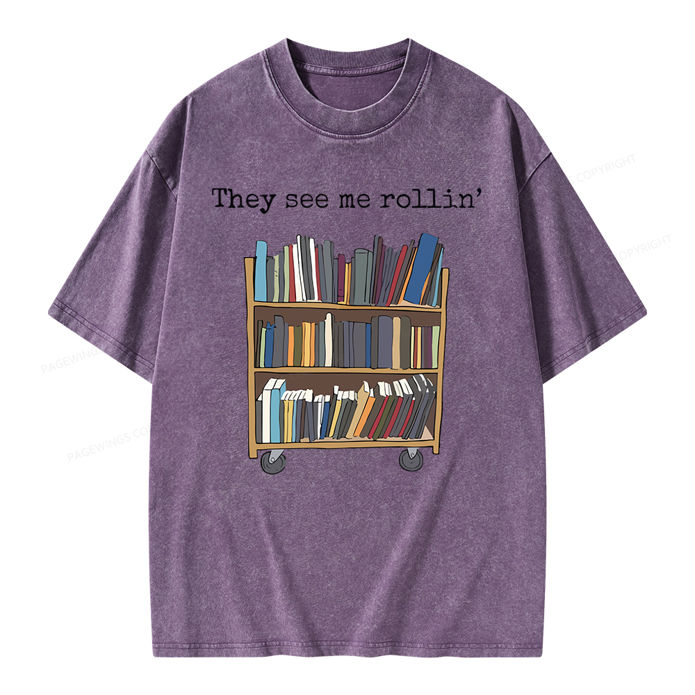 Pagewings Funny Library Sweater, Literary Gift, Bookish Unisex Washed T-shirt