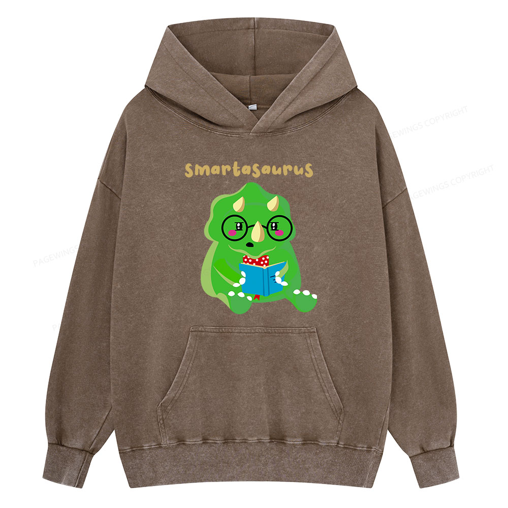Pagewing Smart Dinosaur Is Reading Seriously Unisex Washed Hoodie