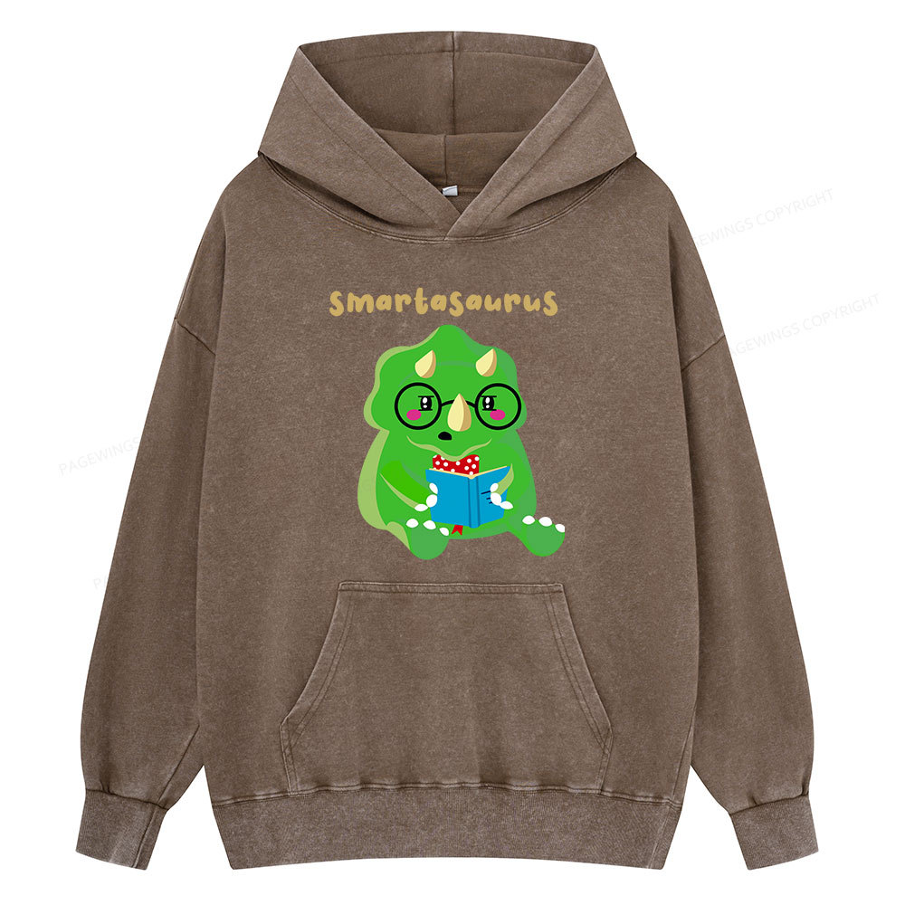 Pagewing Smart Dinosaur Is Reading Seriously Unisex Washed Hoodie