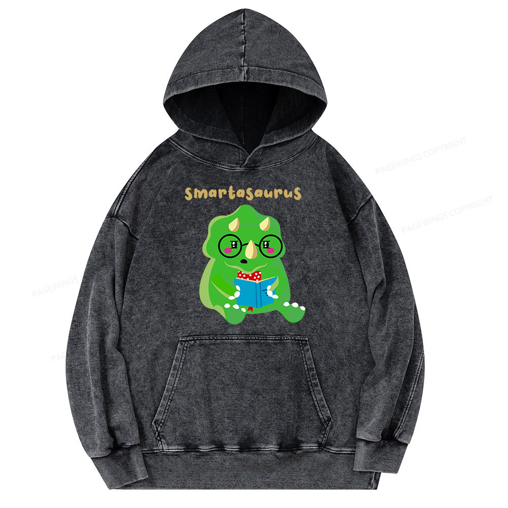 Pagewing Smart Dinosaur Is Reading Seriously Unisex Washed Hoodie