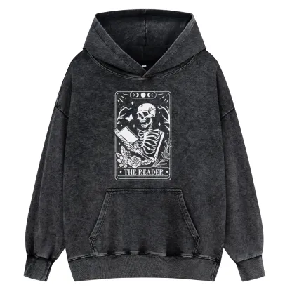 Pagewings Halloween The Reader Tarot Card Unisex Washed Hoodie