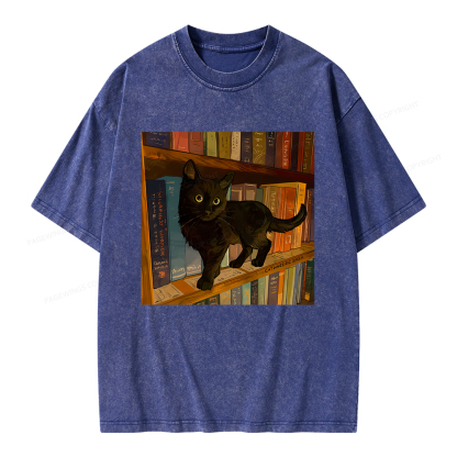 Pagewings Little Library Cat Unisex Washed T-shirt