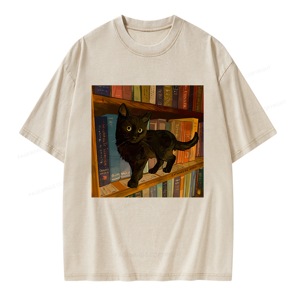Pagewings Little Library Cat Unisex Washed T-shirt