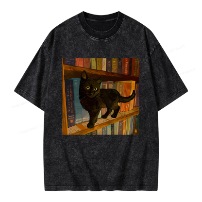 Pagewings Little Library Cat Unisex Washed T-shirt